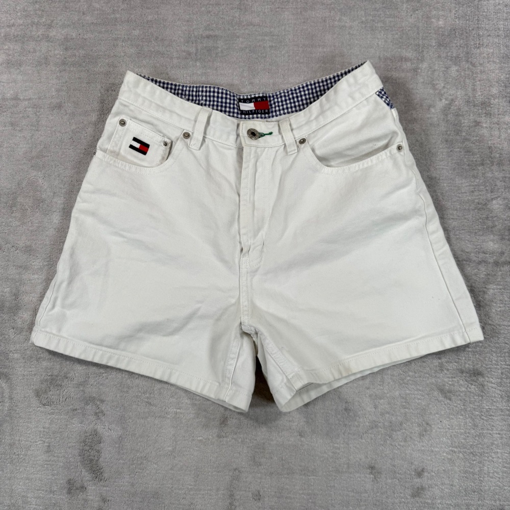 Tommy Hilfiger Shorts Womens 8 White Denim Gingham High Rise Vintage 90s